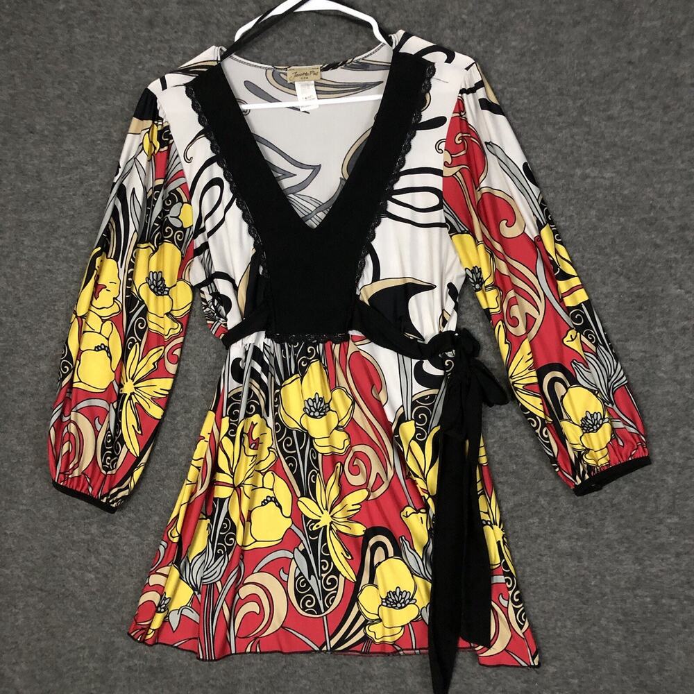 Janette Plus Top Women 2XL Bold Floral Babydoll Bohemian Chic 60s/70s Inspired